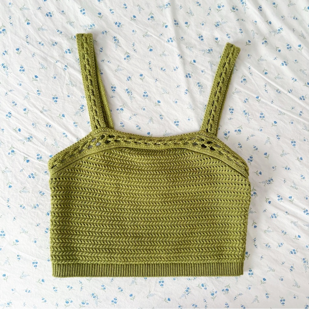 Rachel Zoe Green Crochet Knit Crop Tank